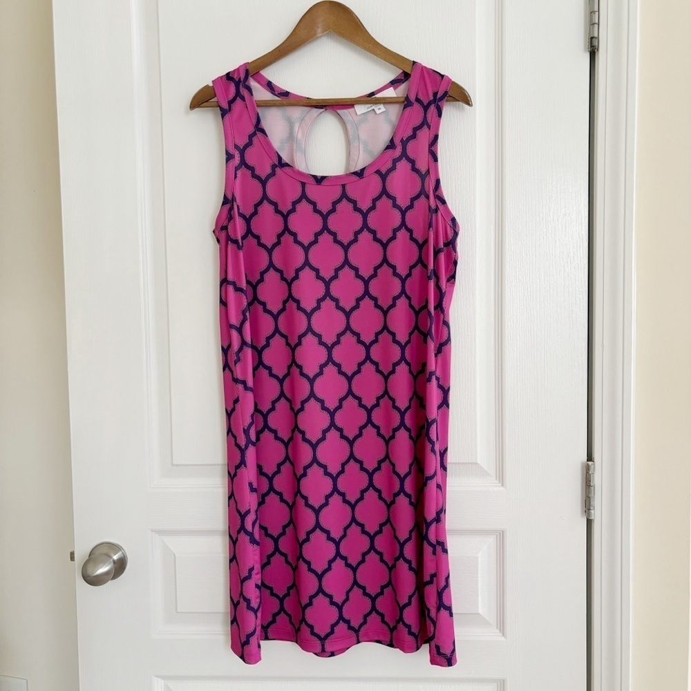 Jean Pierre Klifa Pink Geometric Print Sleeveless Shift Dress XL Resortwear